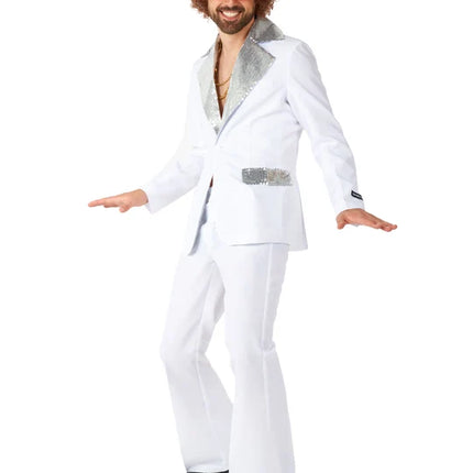 Disco-kostume til mænd, hvidt, 2-delt