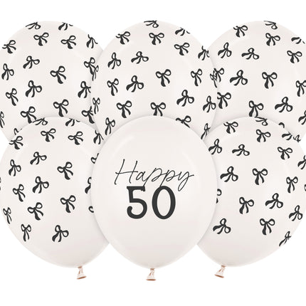 50 års balloner Sort hvid sløjfe 30cm 6stk