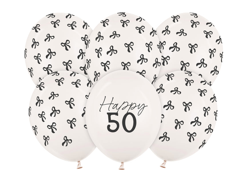 50 års balloner Sort hvid sløjfe 30cm 6stk
