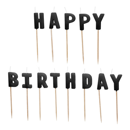 Happy Birthday fødselsdagslys, 2,5 cm, sort