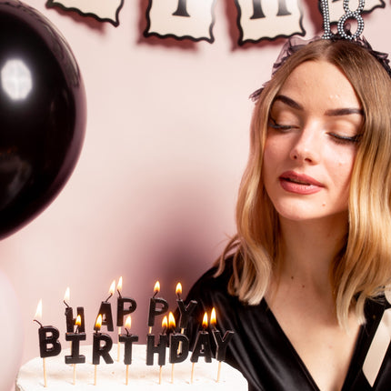 Happy Birthday fødselsdagslys, 2,5 cm, sort