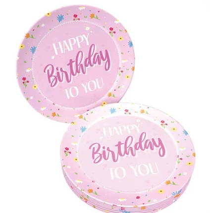 »Happy Birthday«-skilte, lyserøde, 23 cm, 8 stk.
