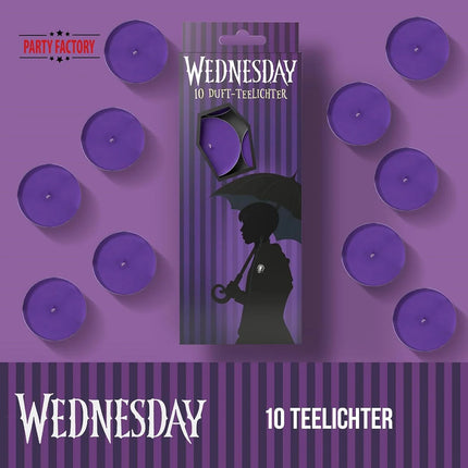 Wednesday-stearinlys, lilla, 10 stk.