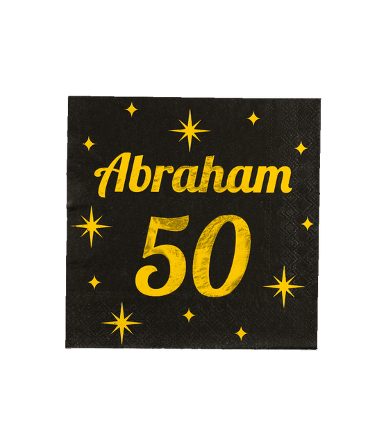 Abraham Servetten Zwart Goud 50 Jaar 19cm 16st van Paper Dreams koop je bij Partywinkel