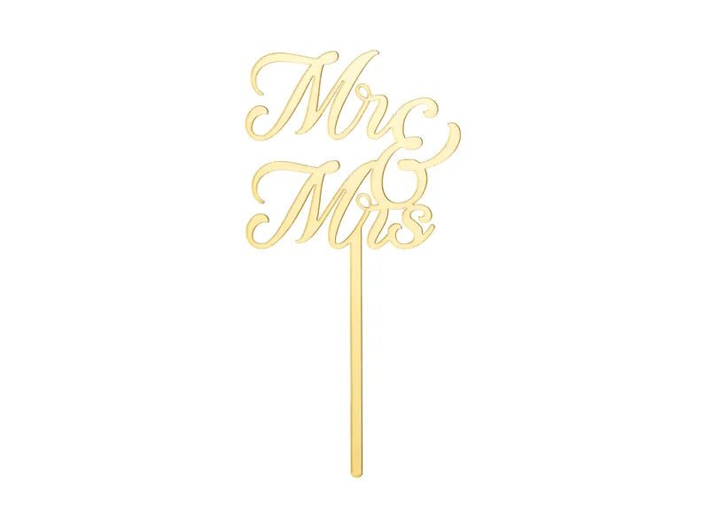 Acryl taarttopper MR & MRS, goudkleurig, 16,5 cm van Partydeco koop je bij Partywinkel