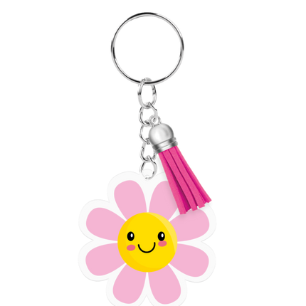 Nøglering i akryl med blomst