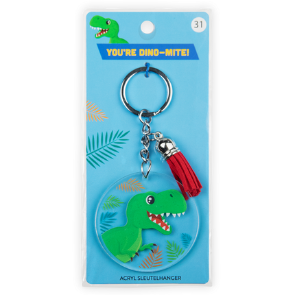 Nøglering i akryl med dinosaur