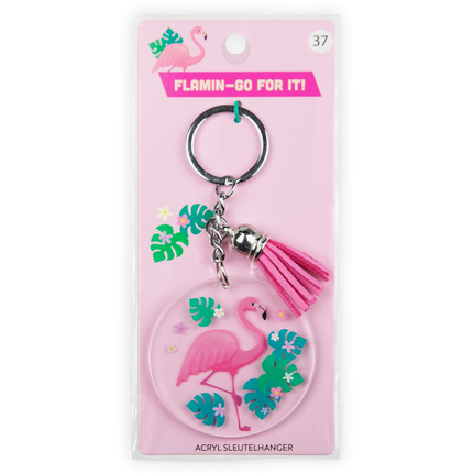 Nøglering i akryl med flamingo
