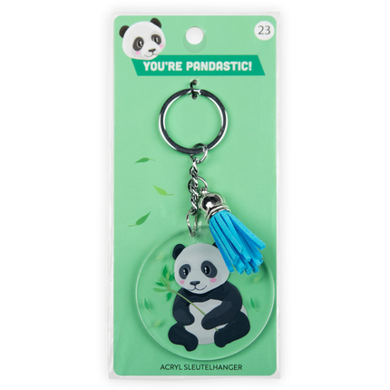 Nøglering i akryl med panda-motiv