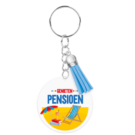 Nøglering i akryl med motivet »Pension«