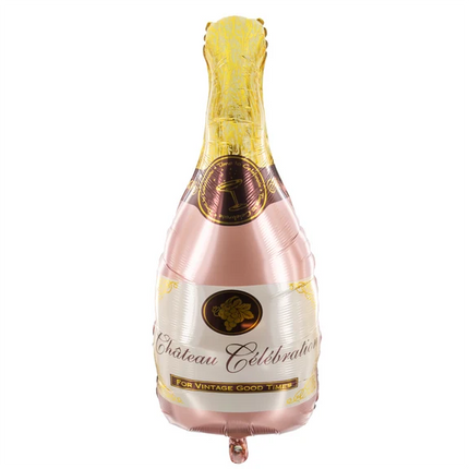 Champagneflaske-heliumballon, lyserød, tom, 49 cm