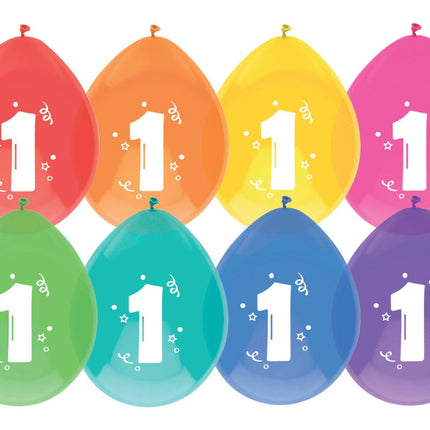 Ballonnen 1 Jaar Gekleurd 30cm 8st van Haza Witbaard koop je bij Partywinkel
