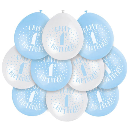 Ballonnen 1 Jaar Happy Birthday Blauw 28cm 10st van Unique koop je bij Partywinkel