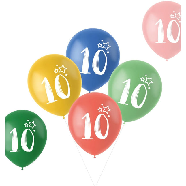 Ballonnen 10 Jaar Gekleurd 33cm 6st van Folat koop je bij Partywinkel