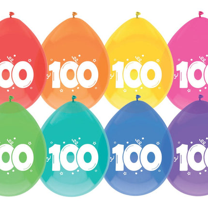 Ballonnen 100 Jaar Gekleurd 30cm 8st van Haza Witbaard koop je bij Partywinkel