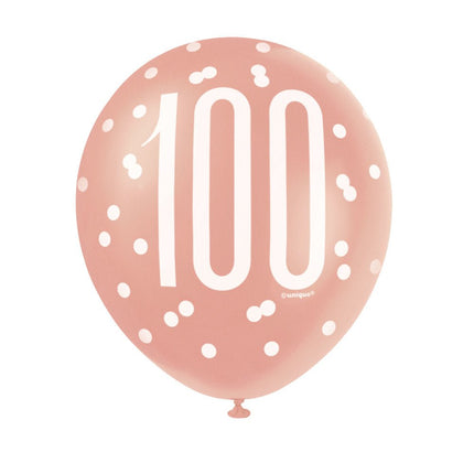 Ballonnen 100 Jaar Rose Goud 30cm 6st van Unique koop je bij Partywinkel