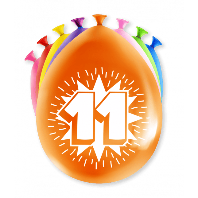 Ballonnen 11 Jaar Meerkleurig 30cm 8st van Paper Dreams koop je bij Partywinkel