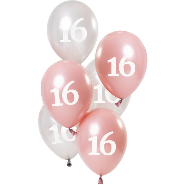 Ballonnen 16 Jaar Roze 23cm 6st van Folat koop je bij Partywinkel