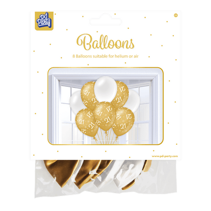 Ballonnen 21 Jaar Goud Wit 30cm 8st van Paper Dreams koop je bij Partywinkel