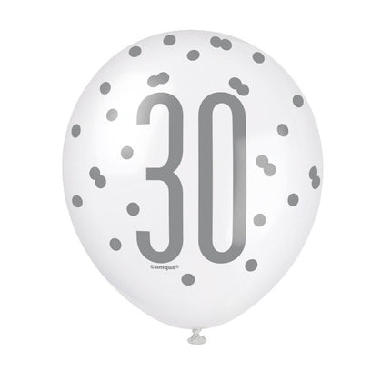 Ballonnen 30 Jaar Stippen Blauw 30cm 6st van Unique koop je bij Partywinkel