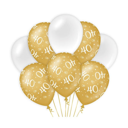 Ballonnen 40 Jaar Goud Wit 30cm 8st van Paper Dreams koop je bij Partywinkel
