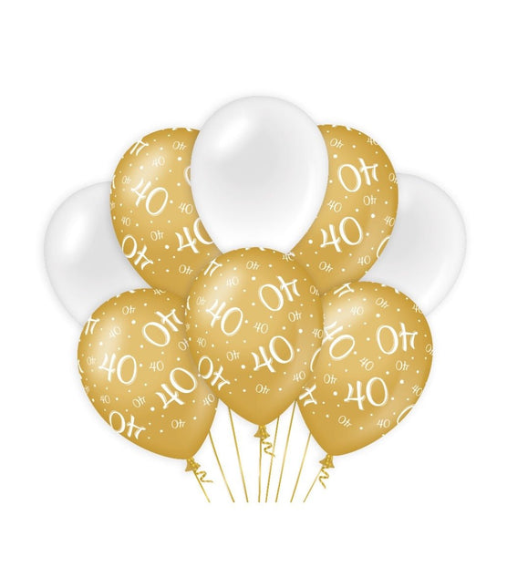 Ballonnen 40 Jaar Goud Wit 30cm 8st van Paper Dreams koop je bij Partywinkel