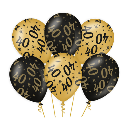 Ballonnen 40 Jaar Goud Zwart 30cm 6st van Paper Dreams koop je bij Partywinkel