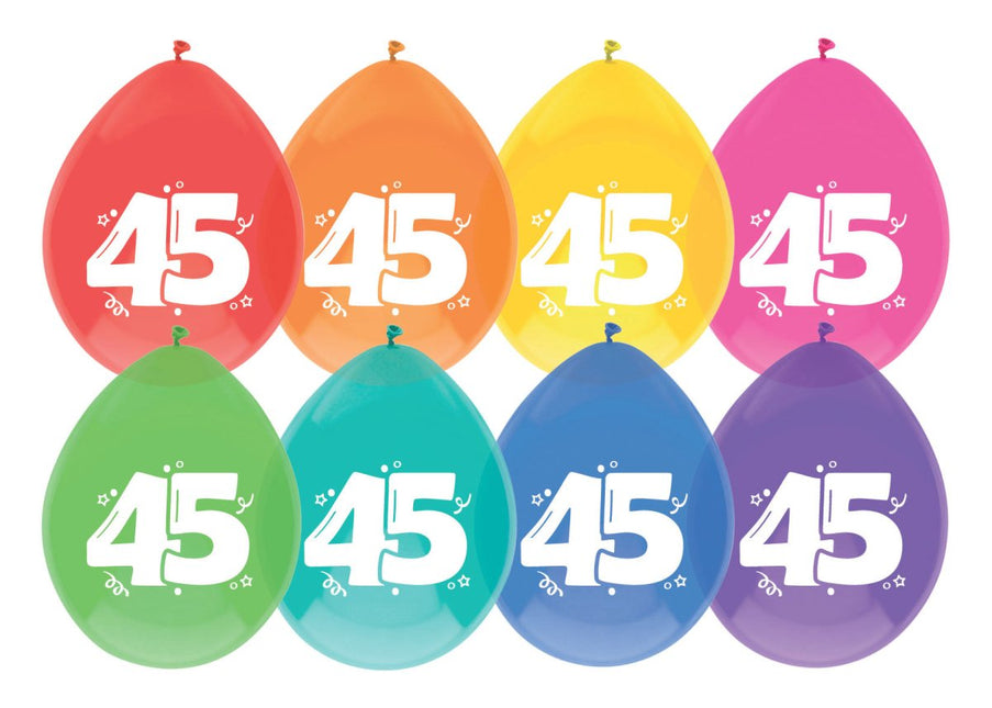 Ballonnen 45 Jaar Gekleurd 30cm 8st van Haza Witbaard koop je bij Partywinkel