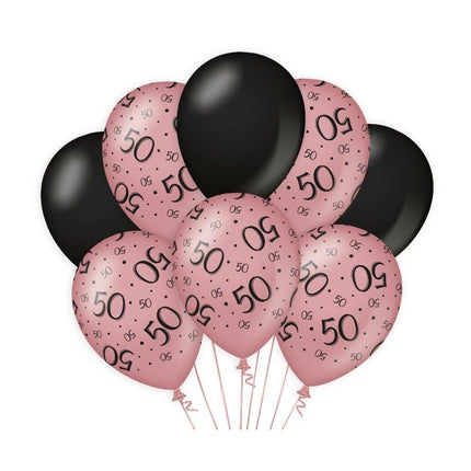 Ballonnen 50 Jaar Rose Zwart 30cm 8st van Paper Dreams koop je bij Partywinkel