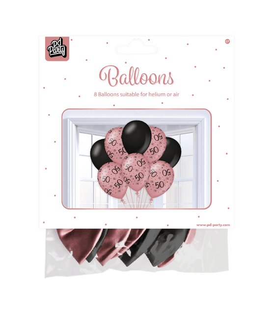 Ballonnen 50 Jaar Rose Zwart 30cm 8st van Paper Dreams koop je bij Partywinkel