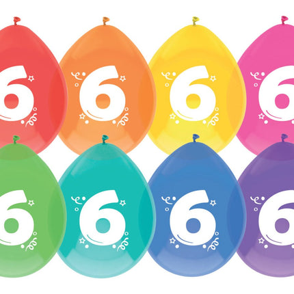 Ballonnen 6 Jaar Gekleurd 30cm 8st van Haza Witbaard koop je bij Partywinkel