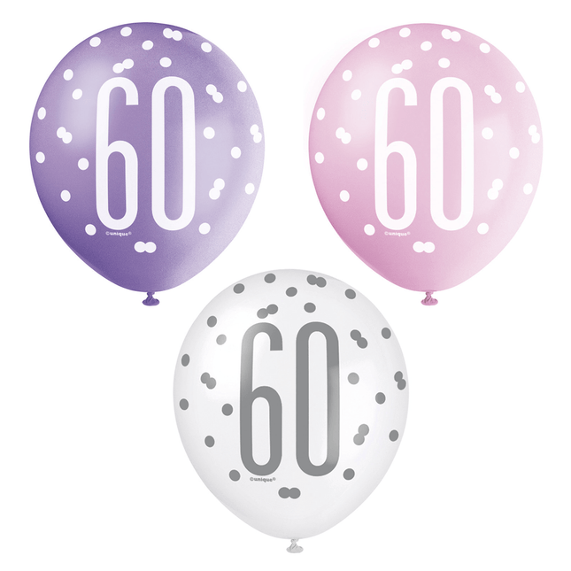 Ballonnen 60 Jaar Stippen 30cm 6st van Unique koop je bij Partywinkel