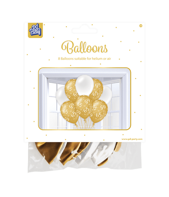 Ballonnen 65 Jaar Goud Wit 30cm 8st van Paper Dreams koop je bij Partywinkel