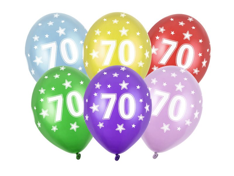 Ballonnen 70 Jaar Gekleurd Metallic 30cm 6st van Partydeco koop je bij Partywinkel