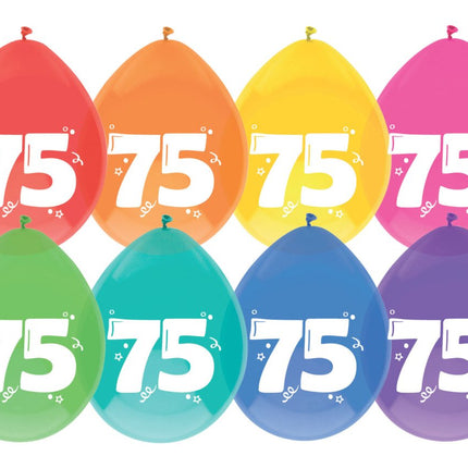 Ballonnen 75 Jaar Gekleurd 30cm 8st van Haza Witbaard koop je bij Partywinkel