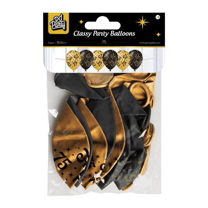 Ballonnen 75 Jaar Goud Zwart 30cm 6st van Paper Dreams koop je bij Partywinkel