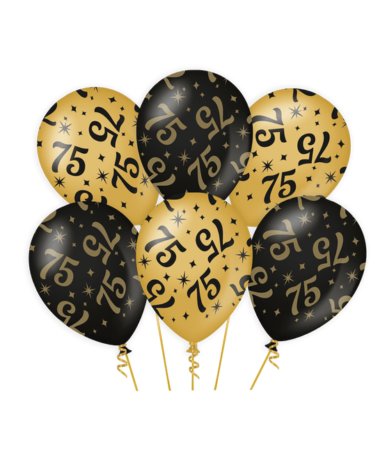 Ballonnen 75 Jaar Goud Zwart 30cm 6st van Paper Dreams koop je bij Partywinkel
