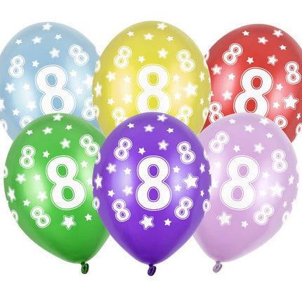 Ballonnen 8 Jaar Gekleurd Metallic 30cm 6st van Partydeco koop je bij Partywinkel