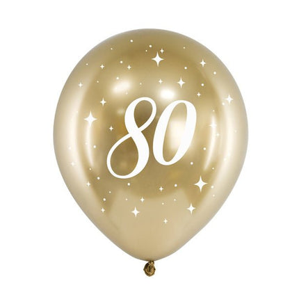 Ballonnen 80 Jaar Goud 30cm 6st van Partydeco koop je bij Partywinkel