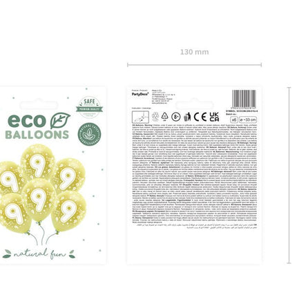 Ballonnen 9 Jaar Goud 33cm 6st van Partydeco koop je bij Partywinkel