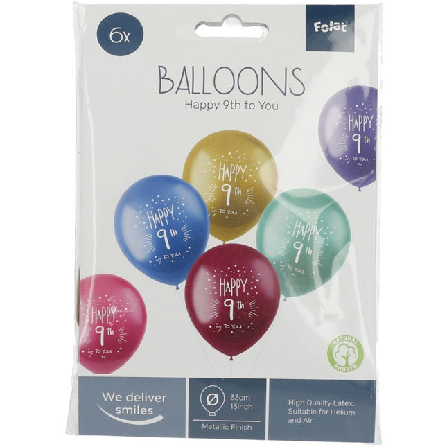 Ballonnen 9 jaarHappy 9th 33cm 6st van Folat koop je bij Partywinkel