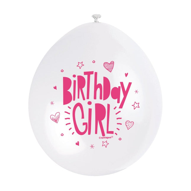 Ballonnen Birthday Girl 28cm 10st van Unique koop je bij Partywinkel