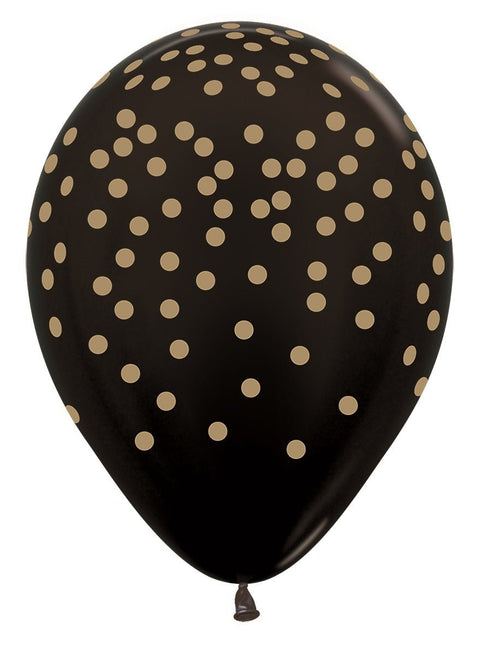 Ballonnen Confetti Gold Print Metallic Black 30cm 25st van Sempertex koop je bij Partywinkel
