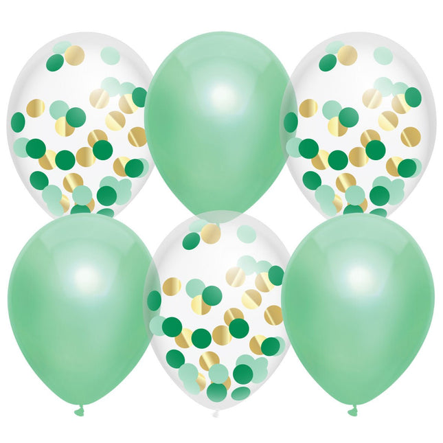 Ballonnen Confetti Mint 30cm 6st van Haza Witbaard koop je bij Partywinkel