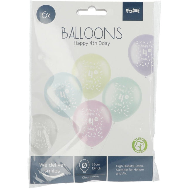 Ballonnen Happy 4Th Bday 33cm 6st van Folat koop je bij Partywinkel
