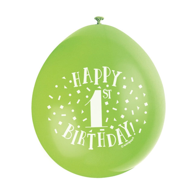 Ballonnen Happy Birthday 1 Jaar 28cm 10st van Unique koop je bij Partywinkel