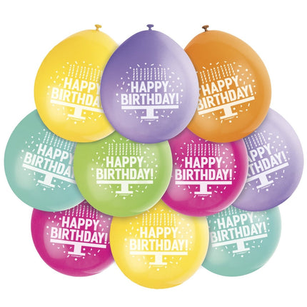 Ballonnen Happy Birthday 28cm 10st van Unique koop je bij Partywinkel