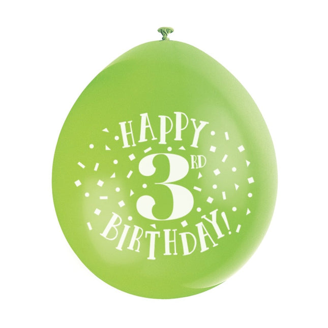 Ballonnen Happy Birthday 3 Jaar 28cm 10st van Unique koop je bij Partywinkel