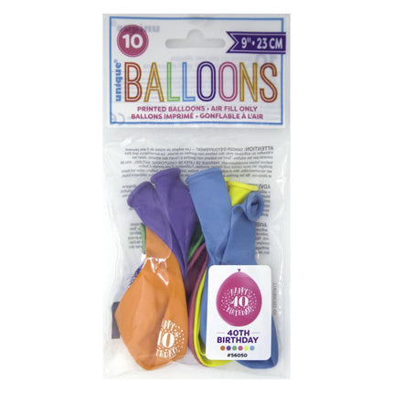Ballonnen Happy Birthday 40 Jaar 28cm 10st van Unique koop je bij Partywinkel