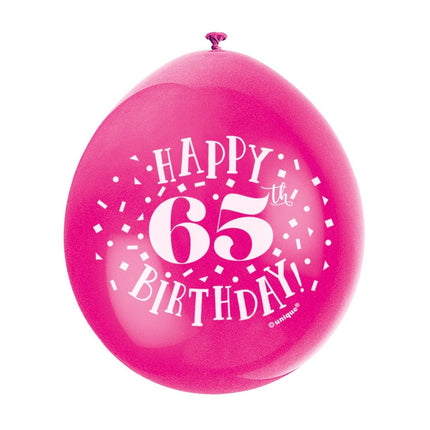 Ballonnen Happy Birthday 65 Jaar 28cm 10st van Unique koop je bij Partywinkel